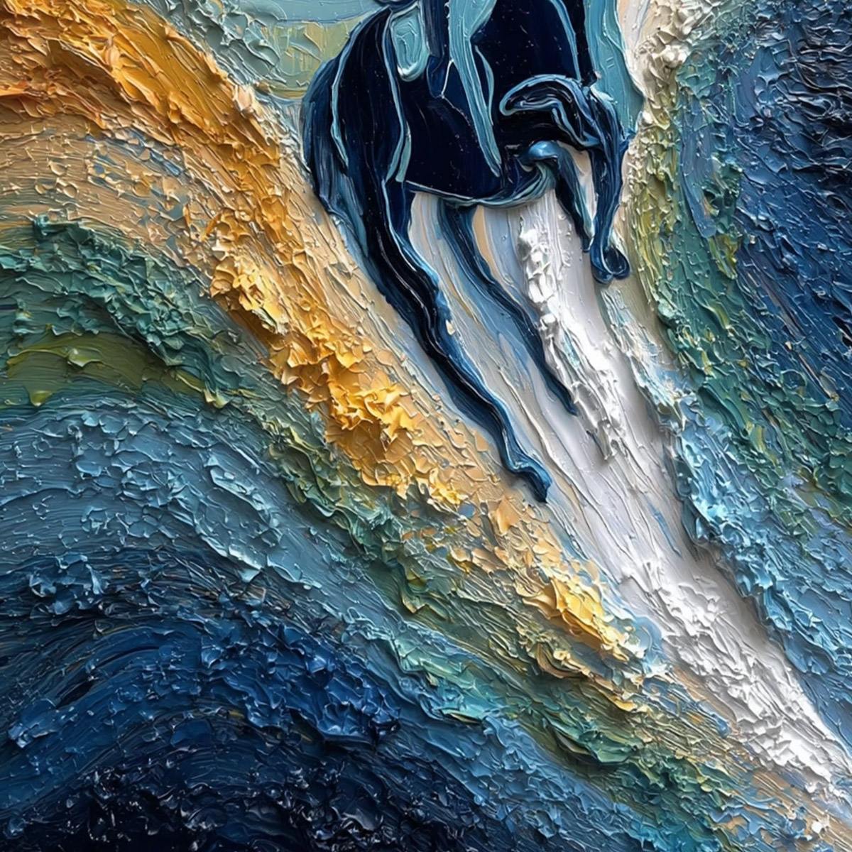 SURGE OF POWER: Textured Impasto Equestrian Horse Sport Oil Painting - Image 5