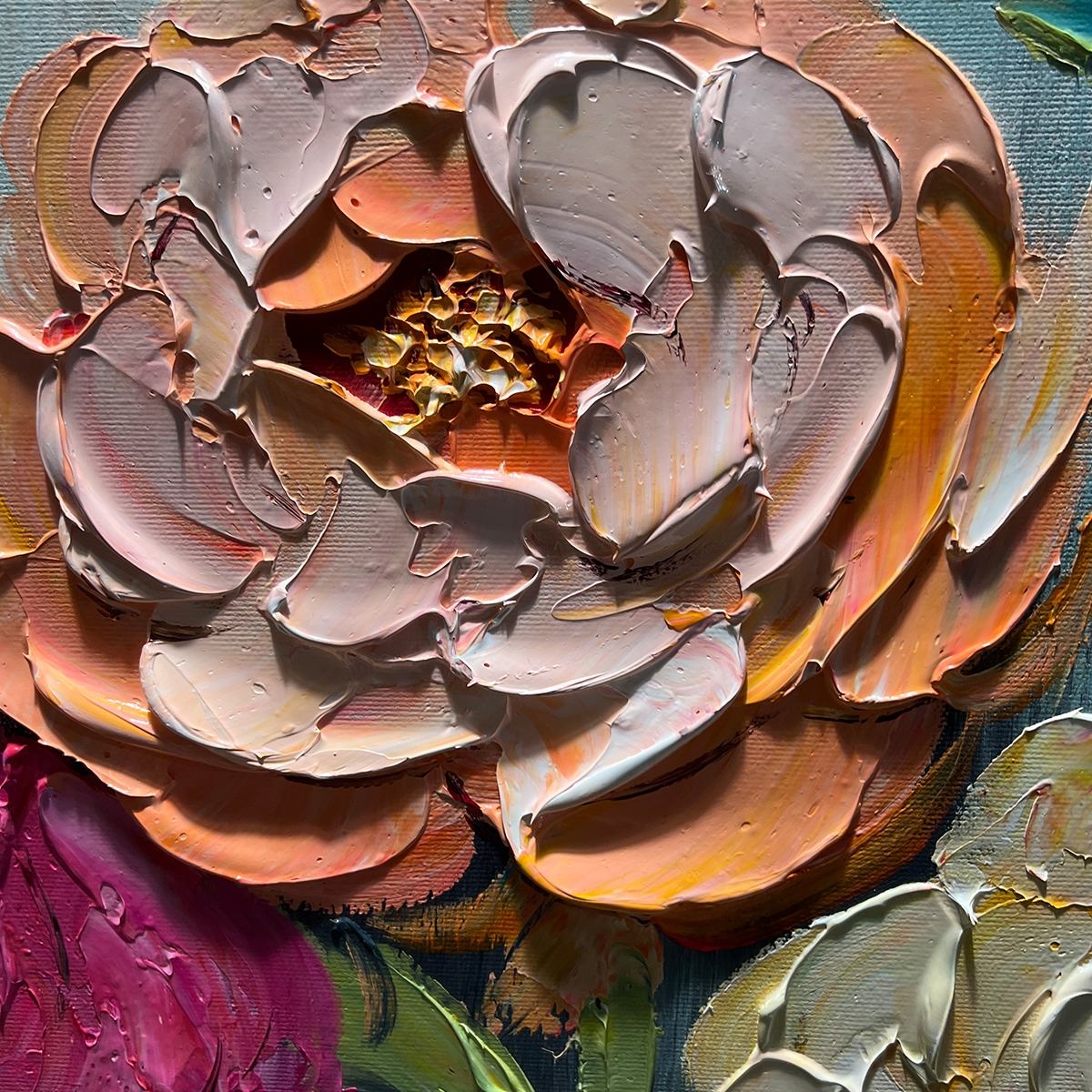 SWEET PEONY RHAPSODY: Textured Impasto Floral Oil Painting - Image 3
