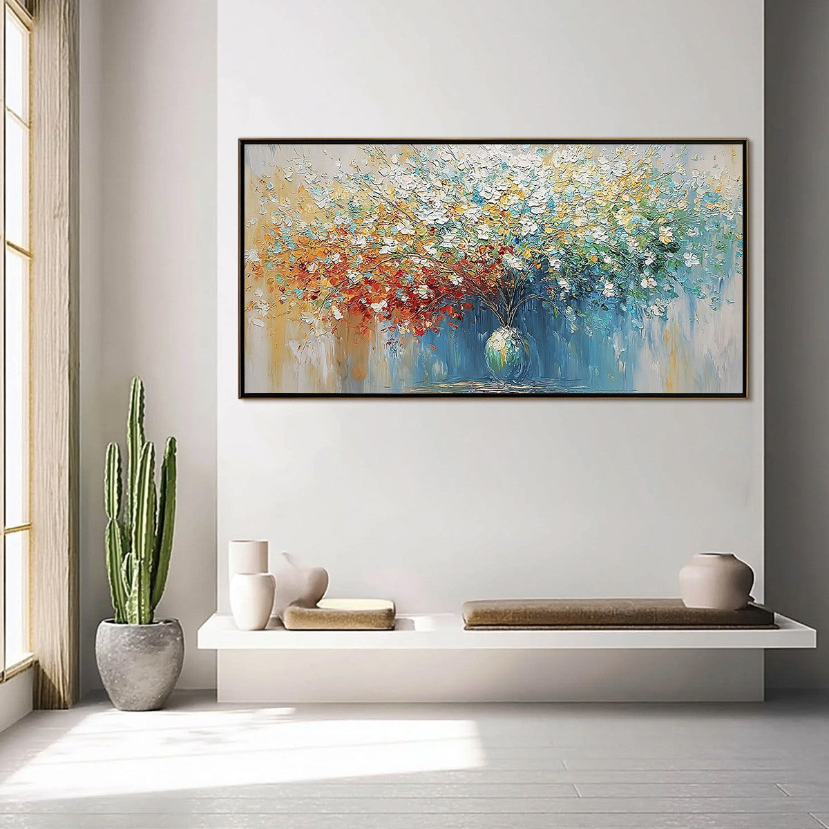 SYMPHONY IN BLOOM: Vibrant Textured Palette Knife Floral Painting - Image 4