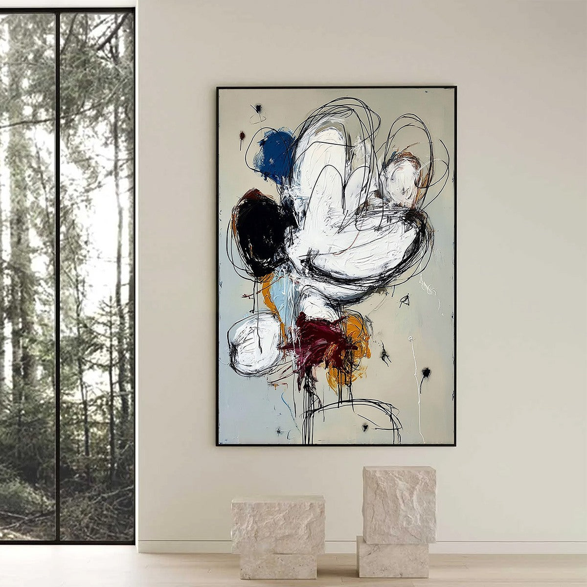 SYNCOPATION: Large Vertical Abstract Painting with Dynamic Lines - Image 2