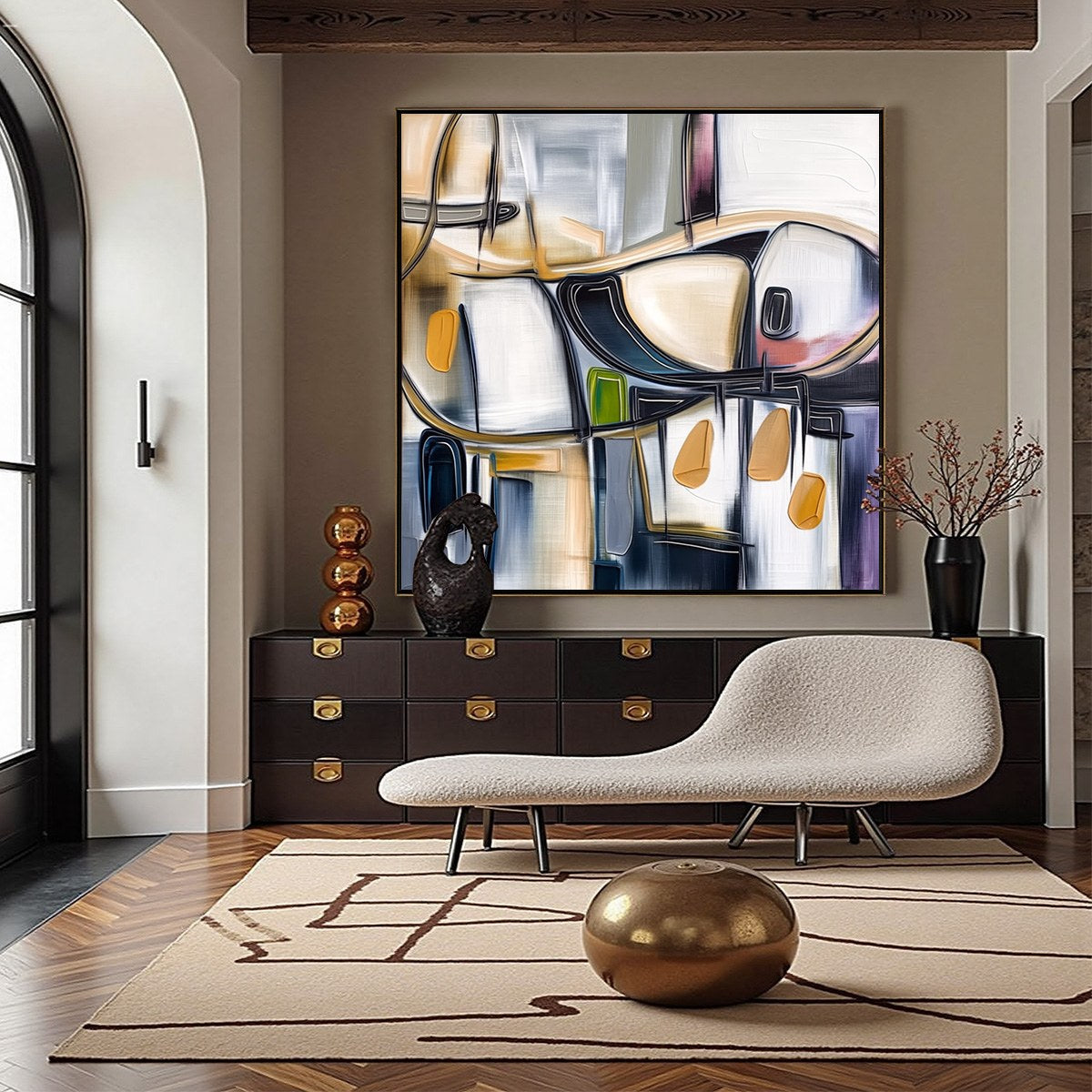 SYNCOPATION: Modern Abstract Square Painting with Textured Accents - Image 4