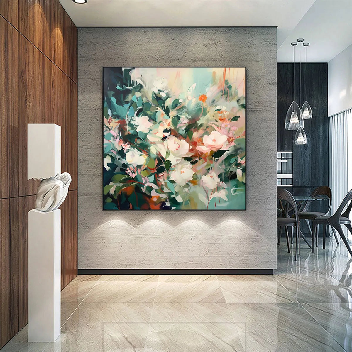 SECRET GARDEN: Square Impressionistic Floral Oil Painting in Soft Hues - Image 5