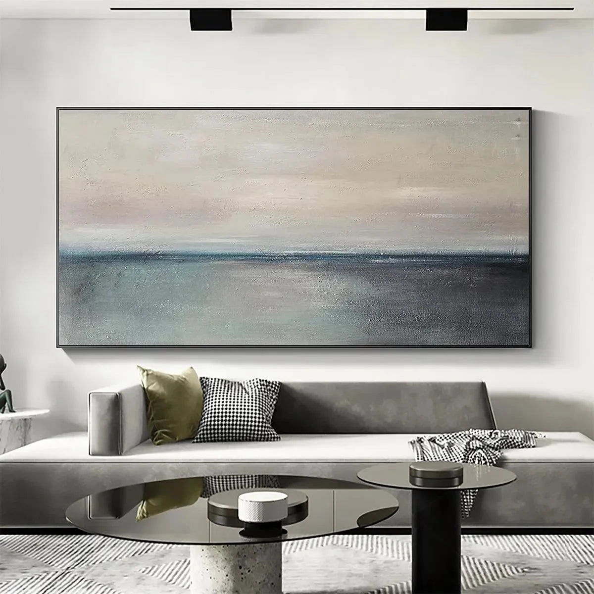 SERENE HORIZON: Panoramic Seascape Painting, Horizontal Wall Art - Image 2