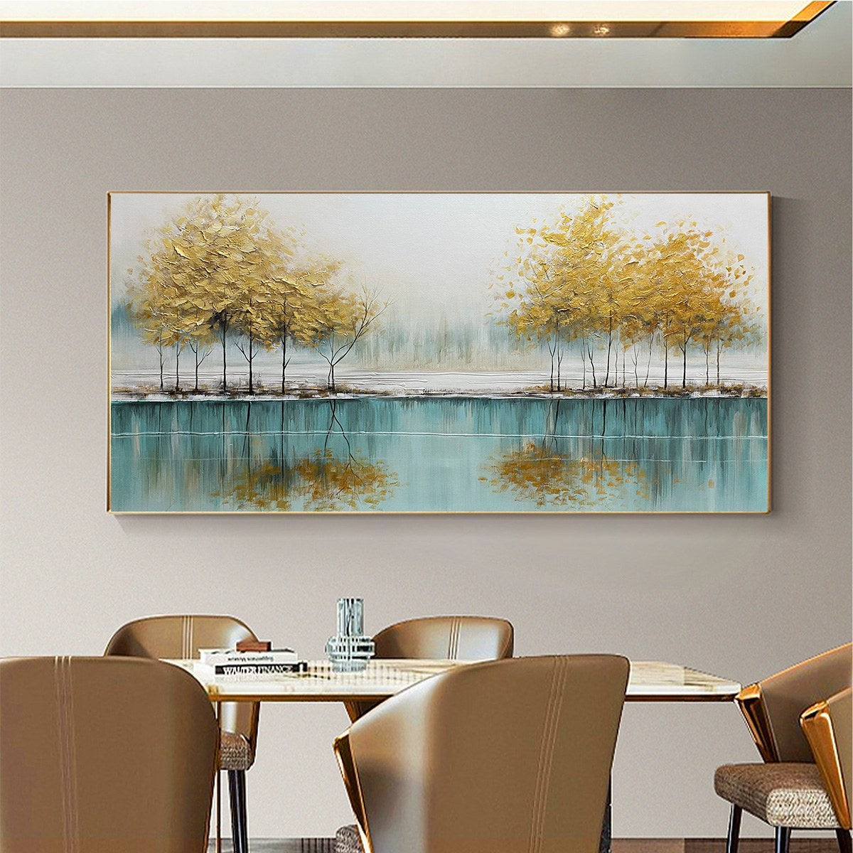 GOLDEN REFLECTIONS: Serene Landscape Oil Painting - Image 2