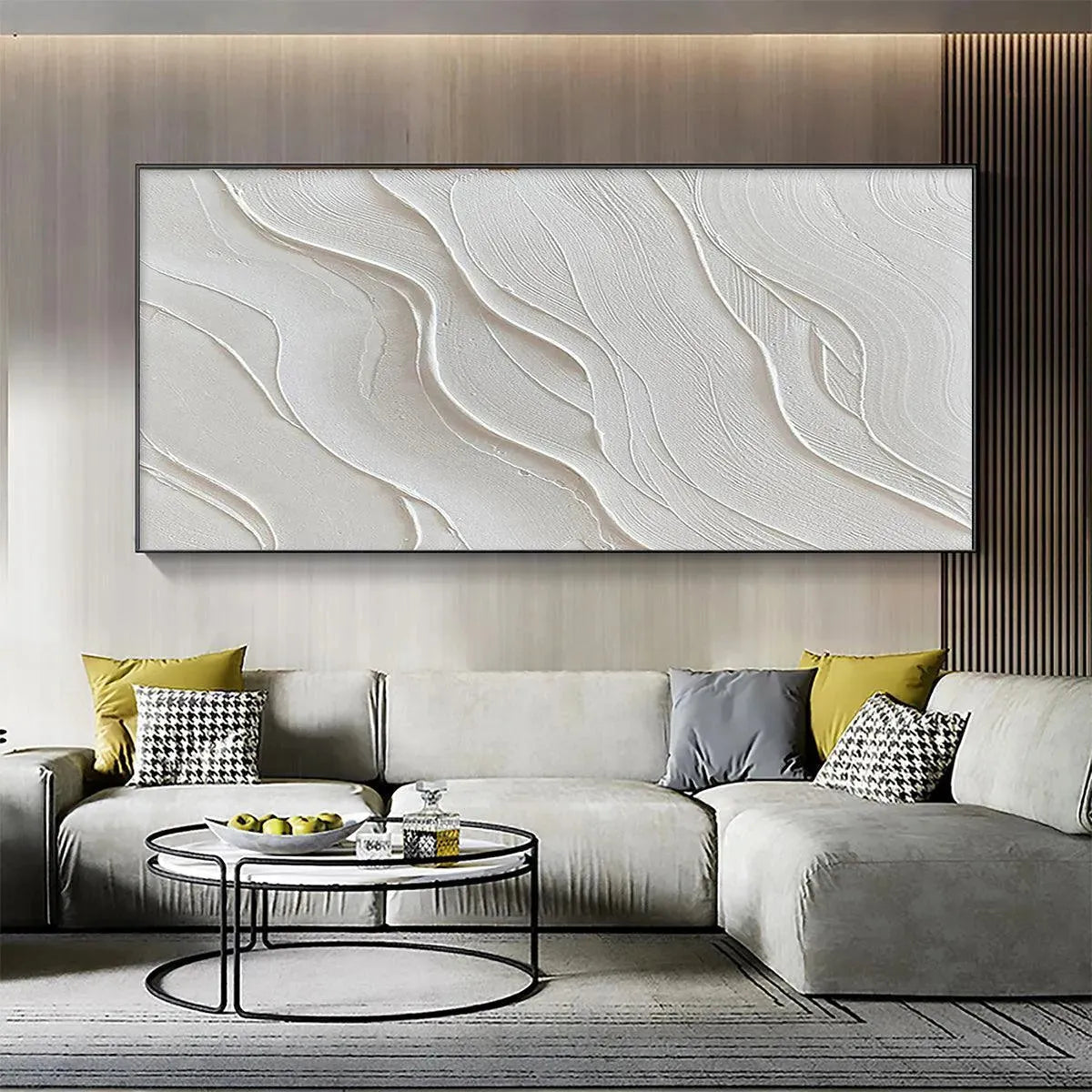 SERENE RIPPLES: Abstract Minimalist Textured White Painting for Living Room - Image 4
