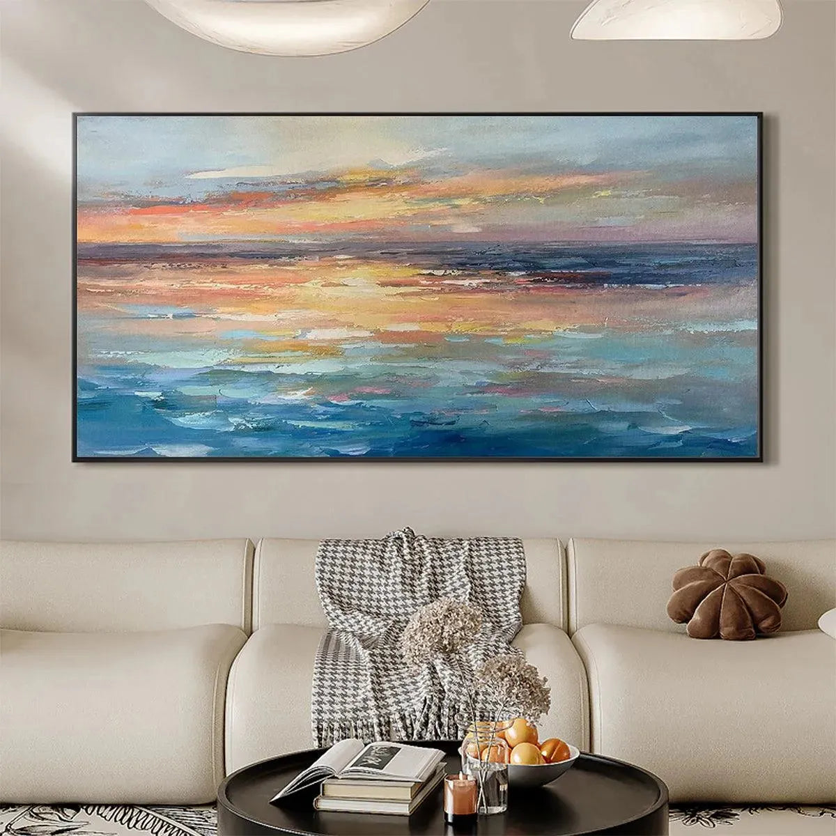 SERENE SUNSET: Panoramic Seascape Painting, Textured Wall Art, Horizontal Canvas, Beach Decor - Image 4
