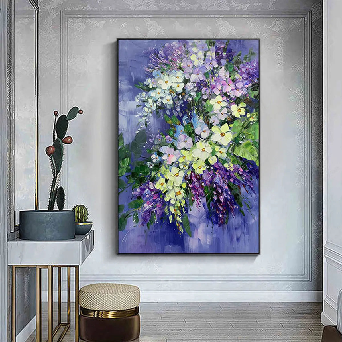 SERENITY IN PURPLE: Vertical Impasto Floral Oil Painting - Image 6