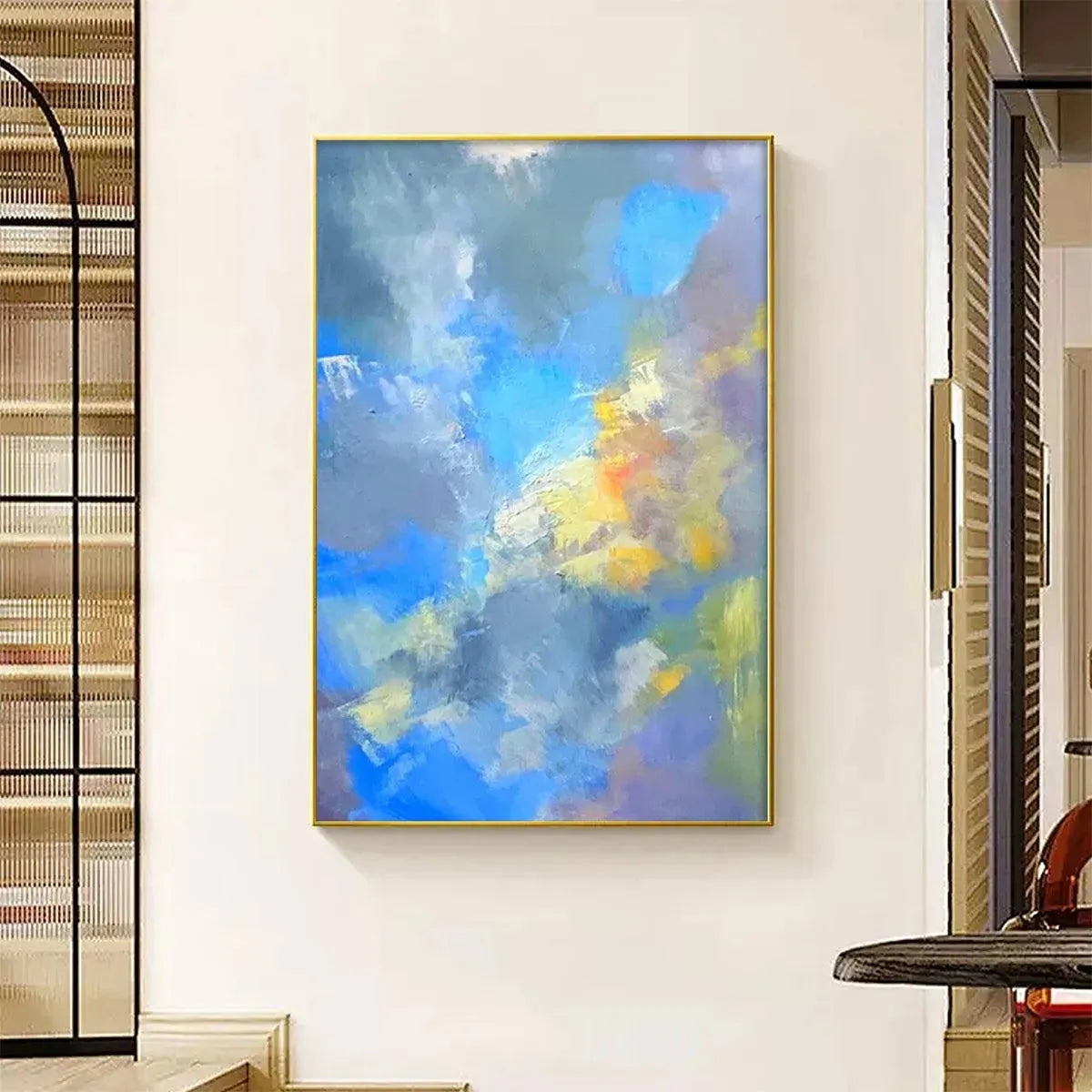 SKYSCAPE SERENADE: Abstract Painting, Blue and Yellow Wall Art, Textured Canvas, Vertical - Image 5