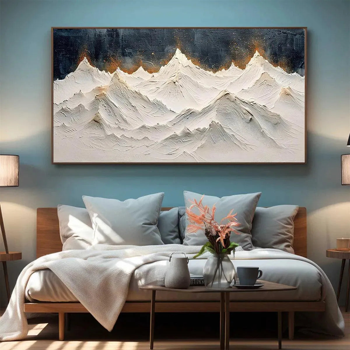 SNOWY PEAKS: Textured White and Gold Mountain Painting for Living Room - Image 10