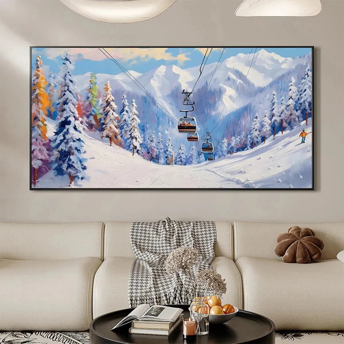 SNOWY SLOPES: Panoramic Ski Resort Landscape Painting - Image 5