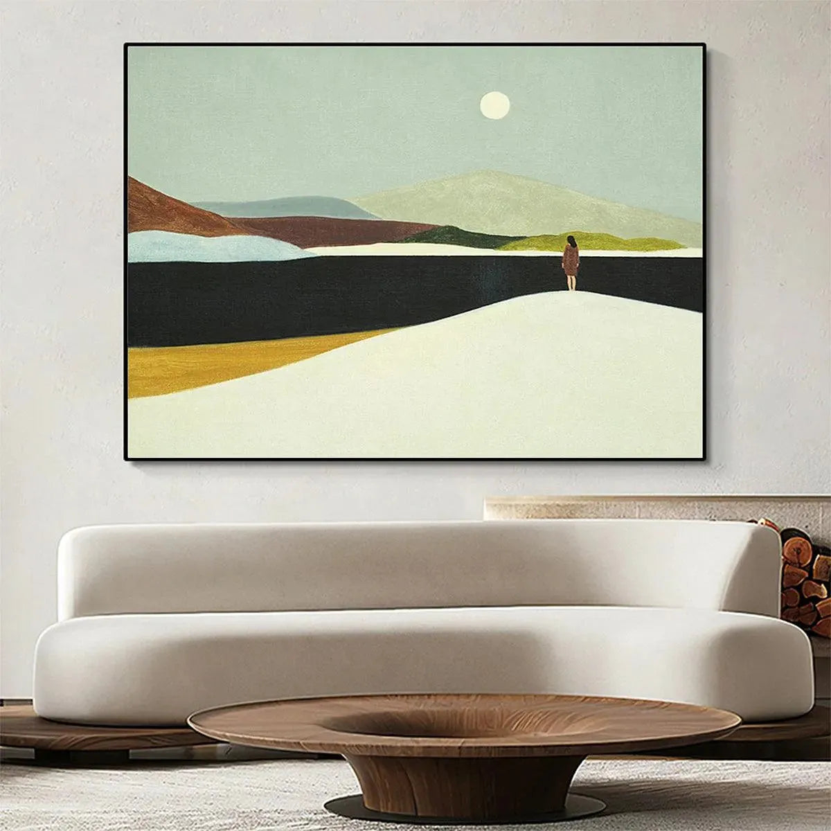 SOLITARY FIGURE IN MINIMALIST LANDSCAPE: Serene Landscape Painting, Horizontal Wall Art - Image 2