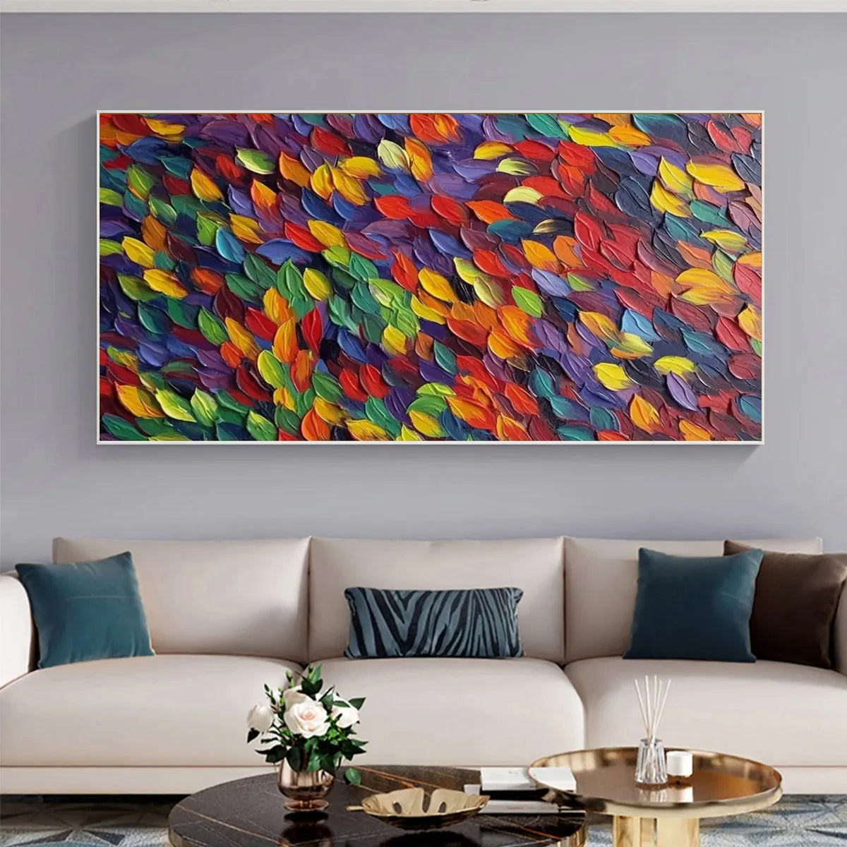 SPECTRUM RAIN: Colorful Abstract Impasto Oil Painting on Canvas - Image 2