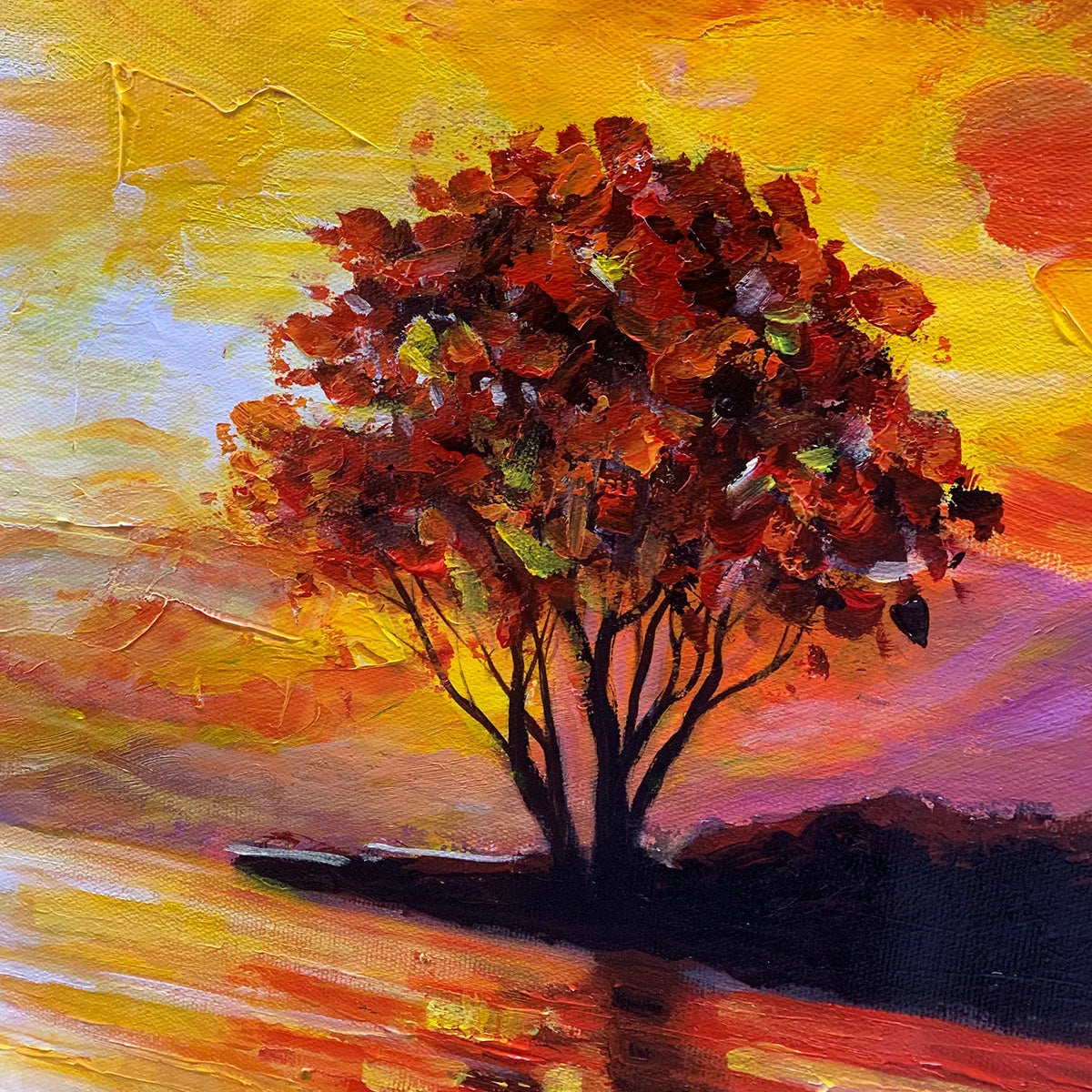 SAILING AT SUNSET: Square Impasto Landscape Painting of a Tranquil Lake - Image 5