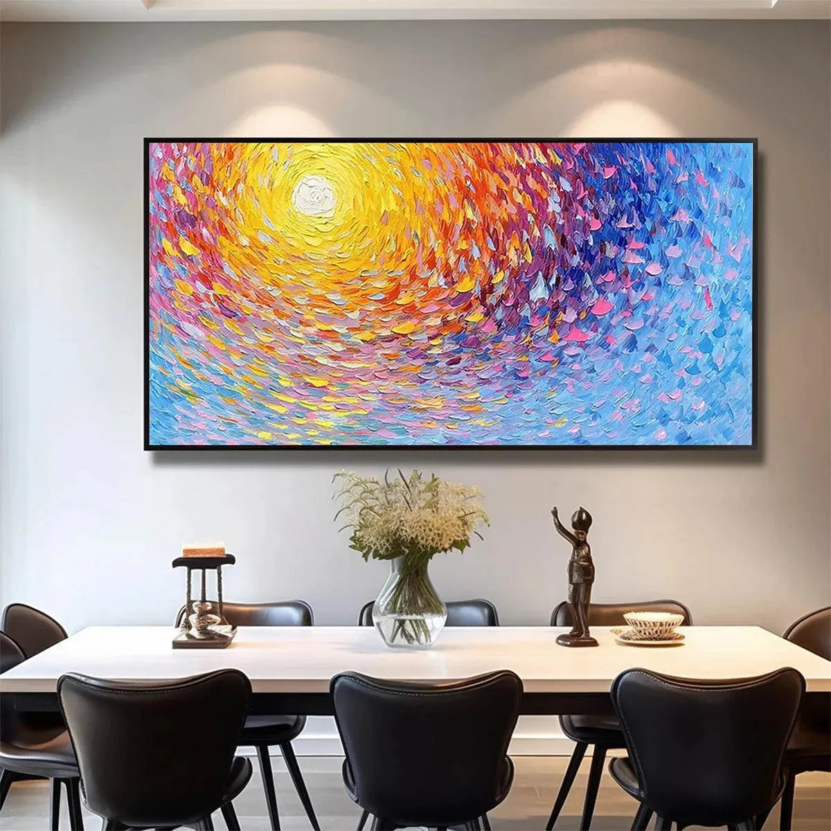 SUNRISE SERENADE: Textured Abstract Sunrise Painting in Yellow and Blue - Image 9