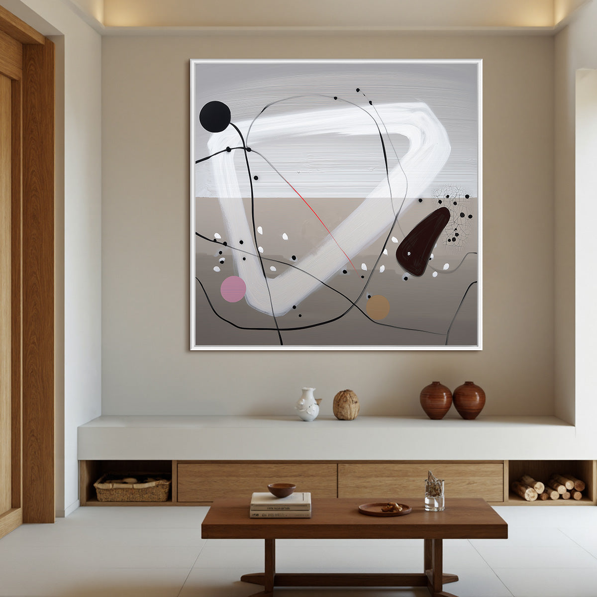TAUPE TRIPTYCH: Minimalist Abstract Oil Painting - Image 2