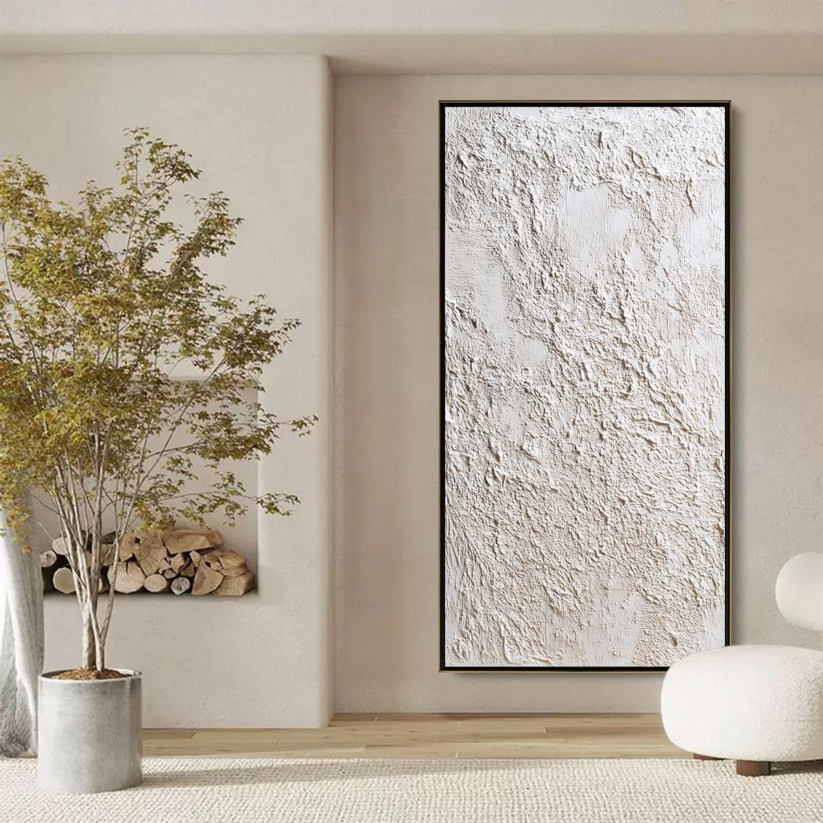 TERRA ALBA: Textured White Wabi Sabi Minimalist Painting - Image 6