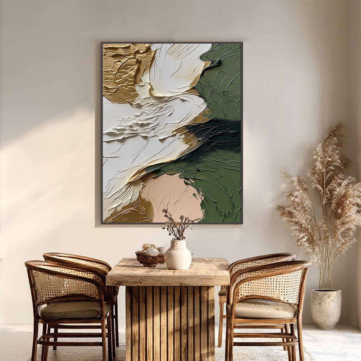 TERRA AUREA: Textured Abstract Impasto Painting in Green and Gold - Image 2