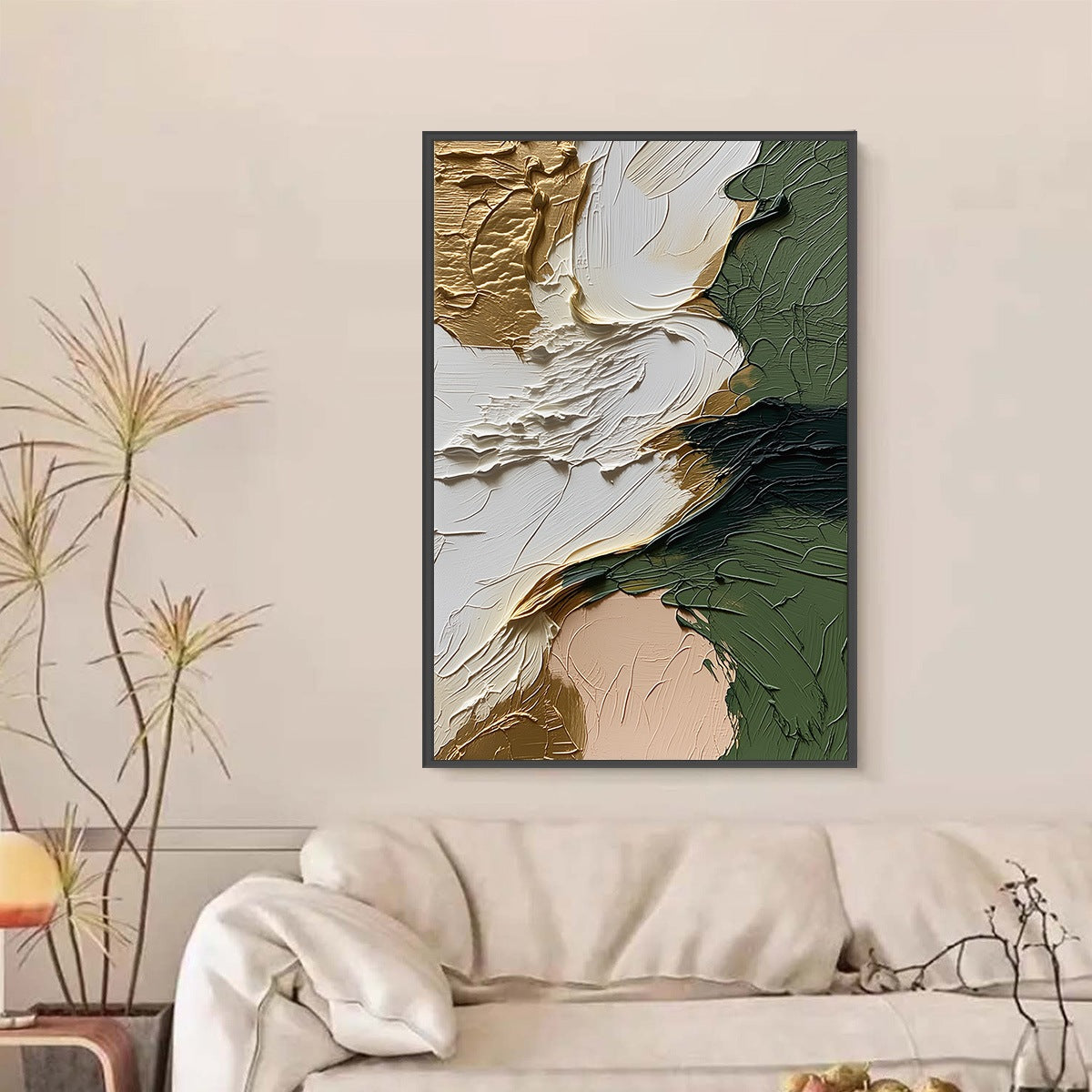 TERRA AUREA: Textured Abstract Impasto Painting in Green and Gold - Image 6