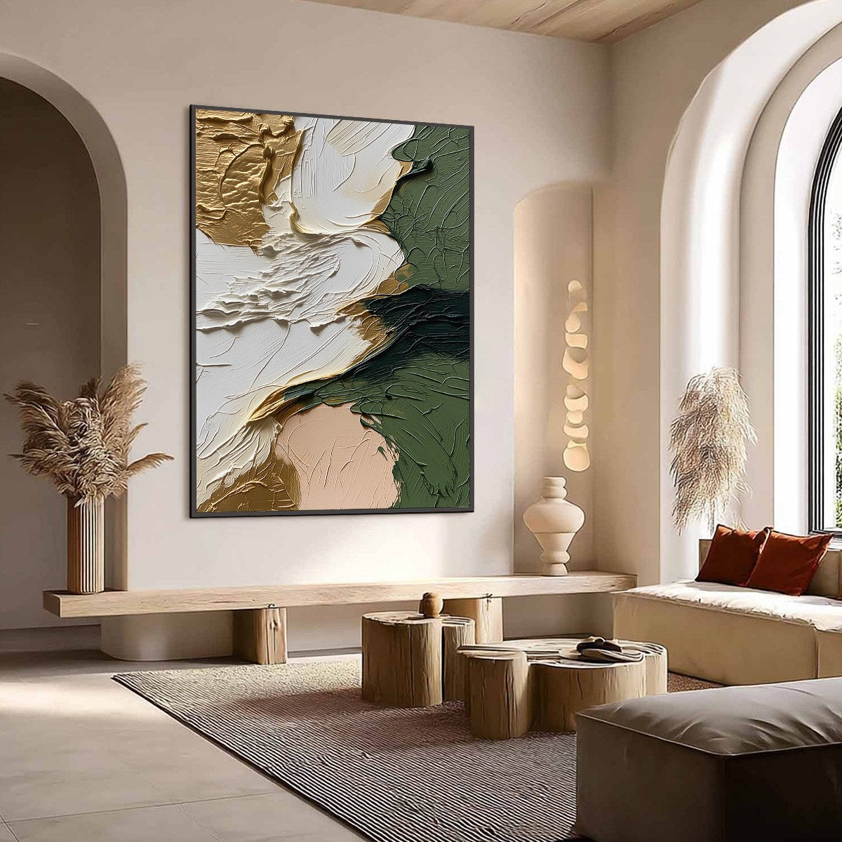 TERRA AUREA: Textured Abstract Impasto Painting in Green and Gold - Image 7