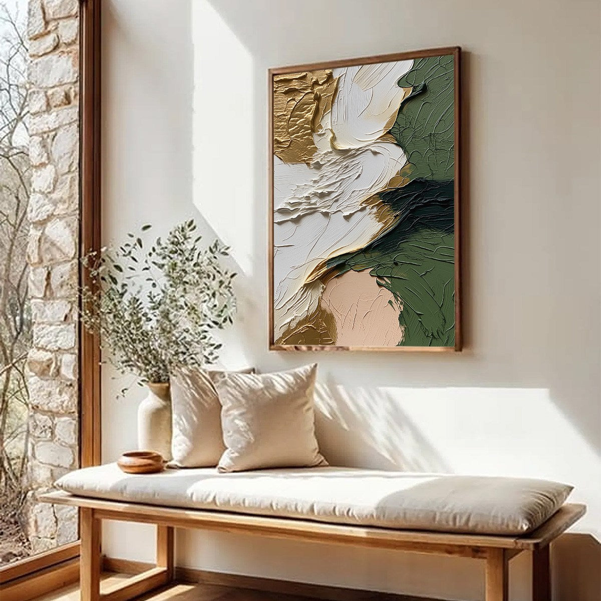 TERRA AUREA: Textured Abstract Impasto Painting in Green and Gold - Image 8