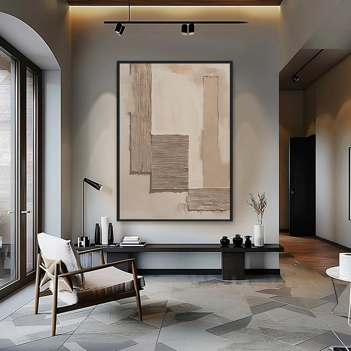 TERRA FORMA: Minimalist Textured Beige and White Abstract Painting - Image 2