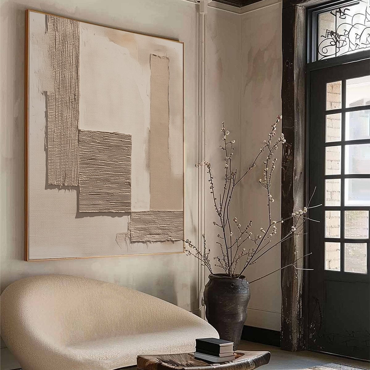 TERRA FORMA: Minimalist Textured Beige and White Abstract Painting - Image 8