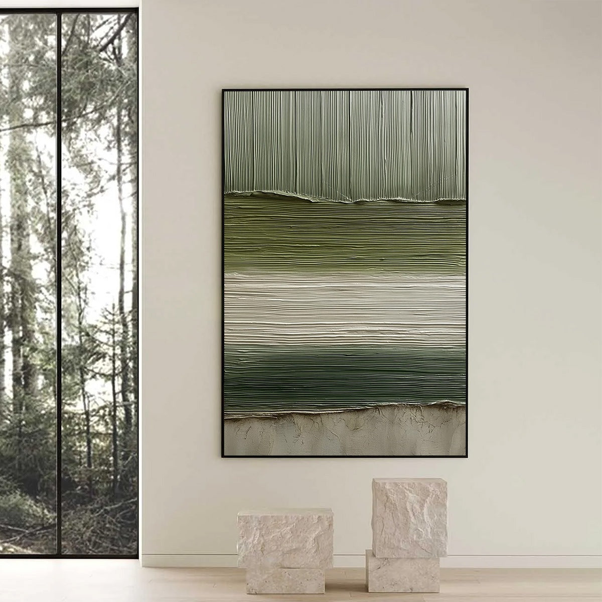 TERRA VERDE: Vertical Wabi Sabi Textured Abstract Green Earth Painting - Image 6