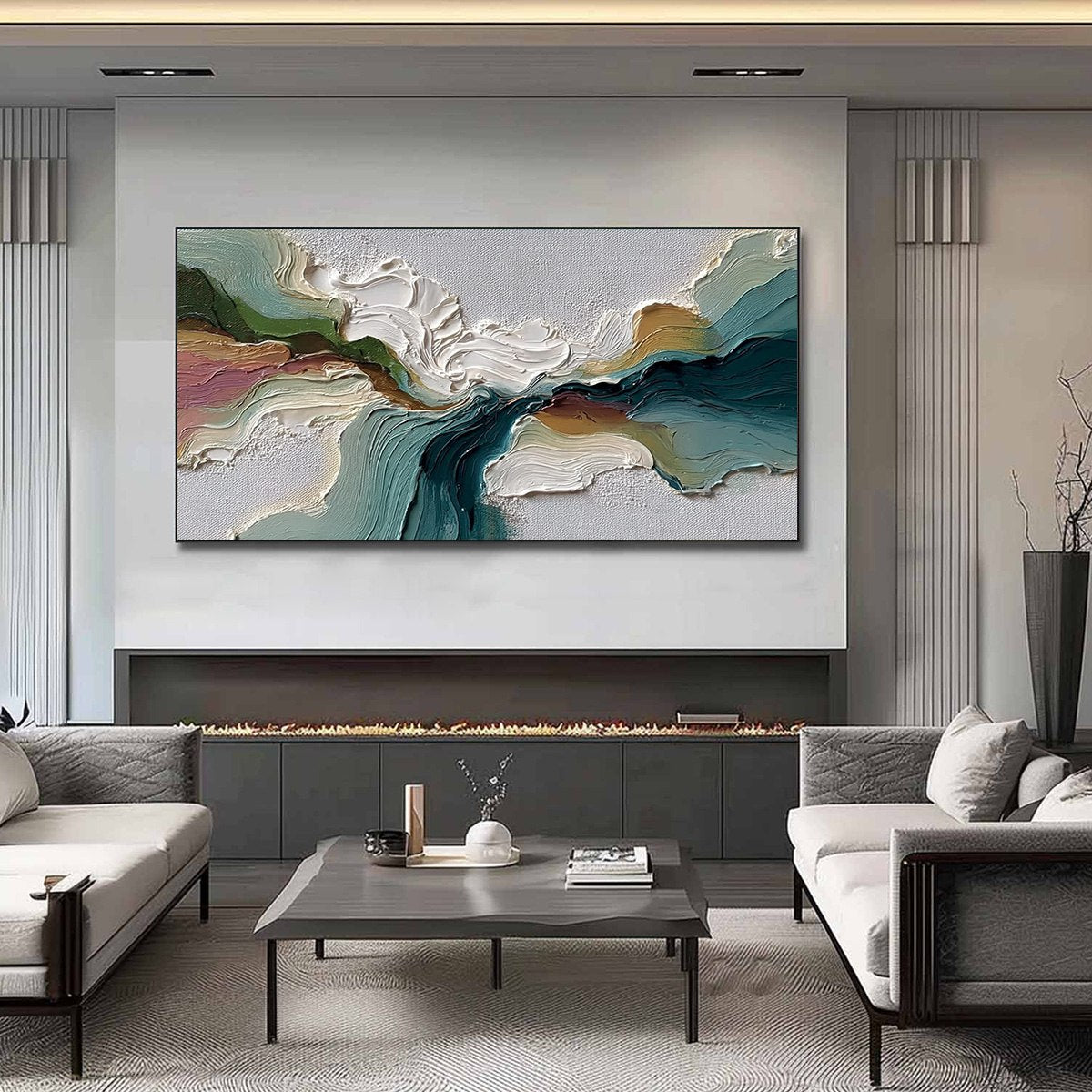 TERRAFLOW: Large Horizontal Abstract Impasto Landscape Painting - Image 2