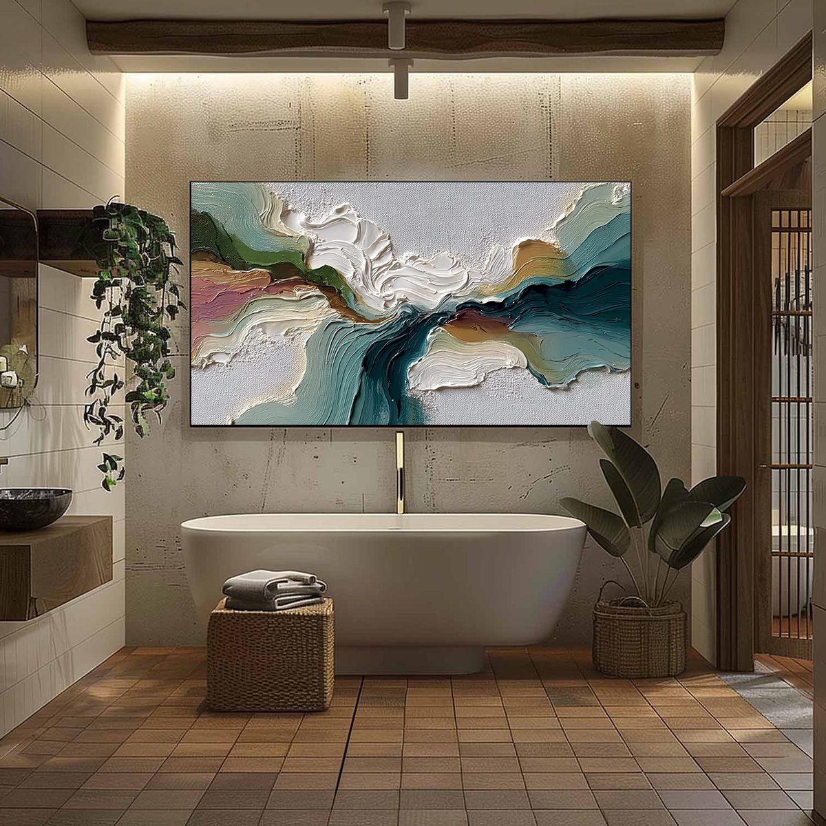 TERRAFLOW: Large Horizontal Abstract Impasto Landscape Painting - Image 6