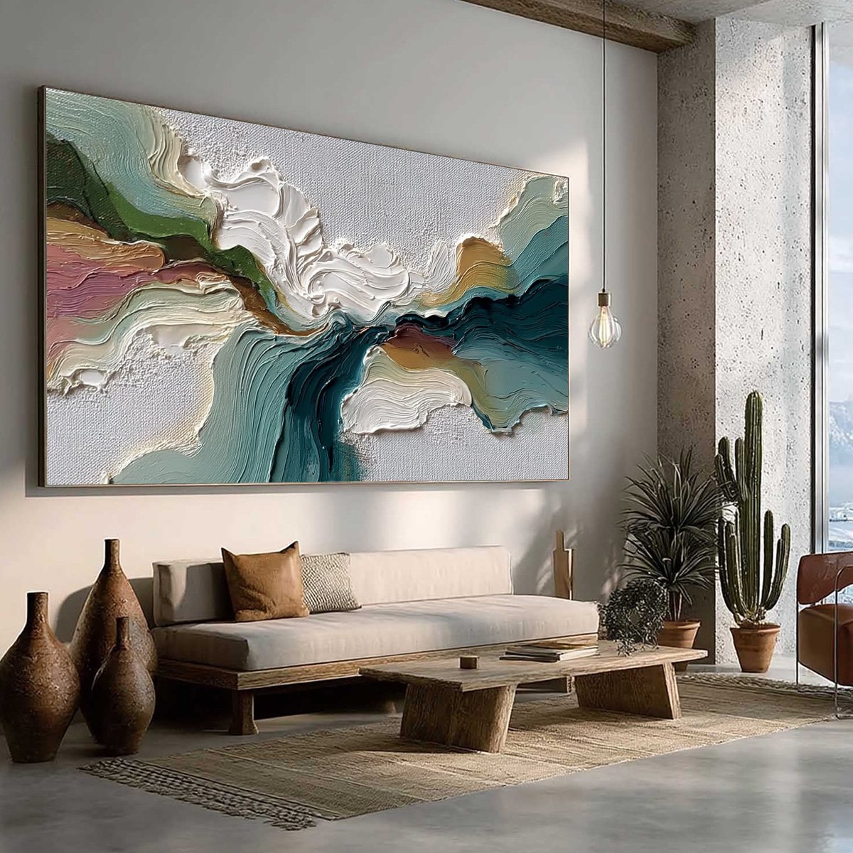 TERRAFLOW: Large Horizontal Abstract Impasto Landscape Painting - Image 8