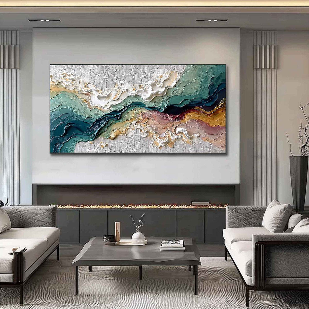 TERRAFLUX: Large Abstract Landscape Heavy Texture Palette Knife Painting - Image 4