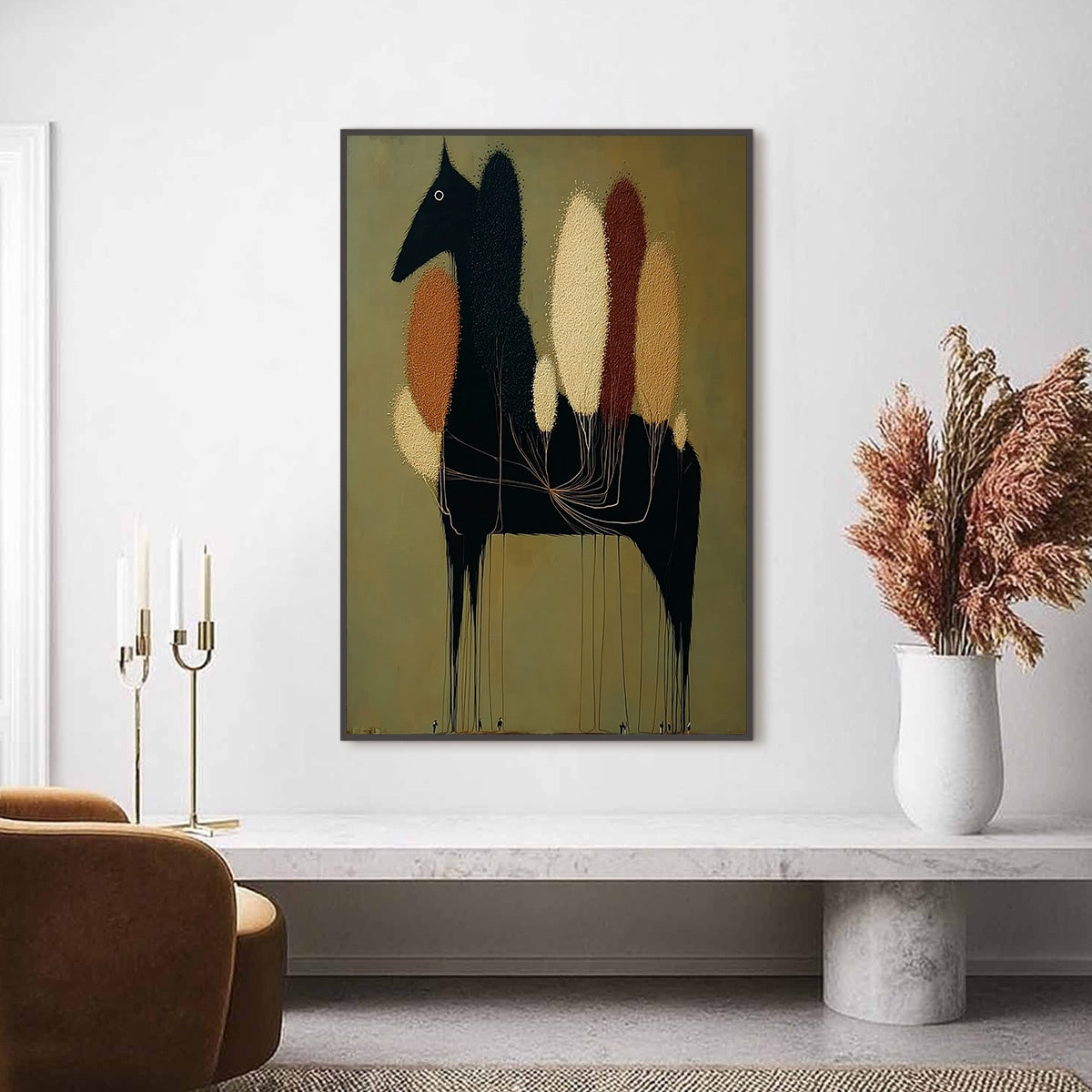 TERRANE STEED: Surreal Wabi Sabi Textured Horse and Tree Abstract Painting - Image 4