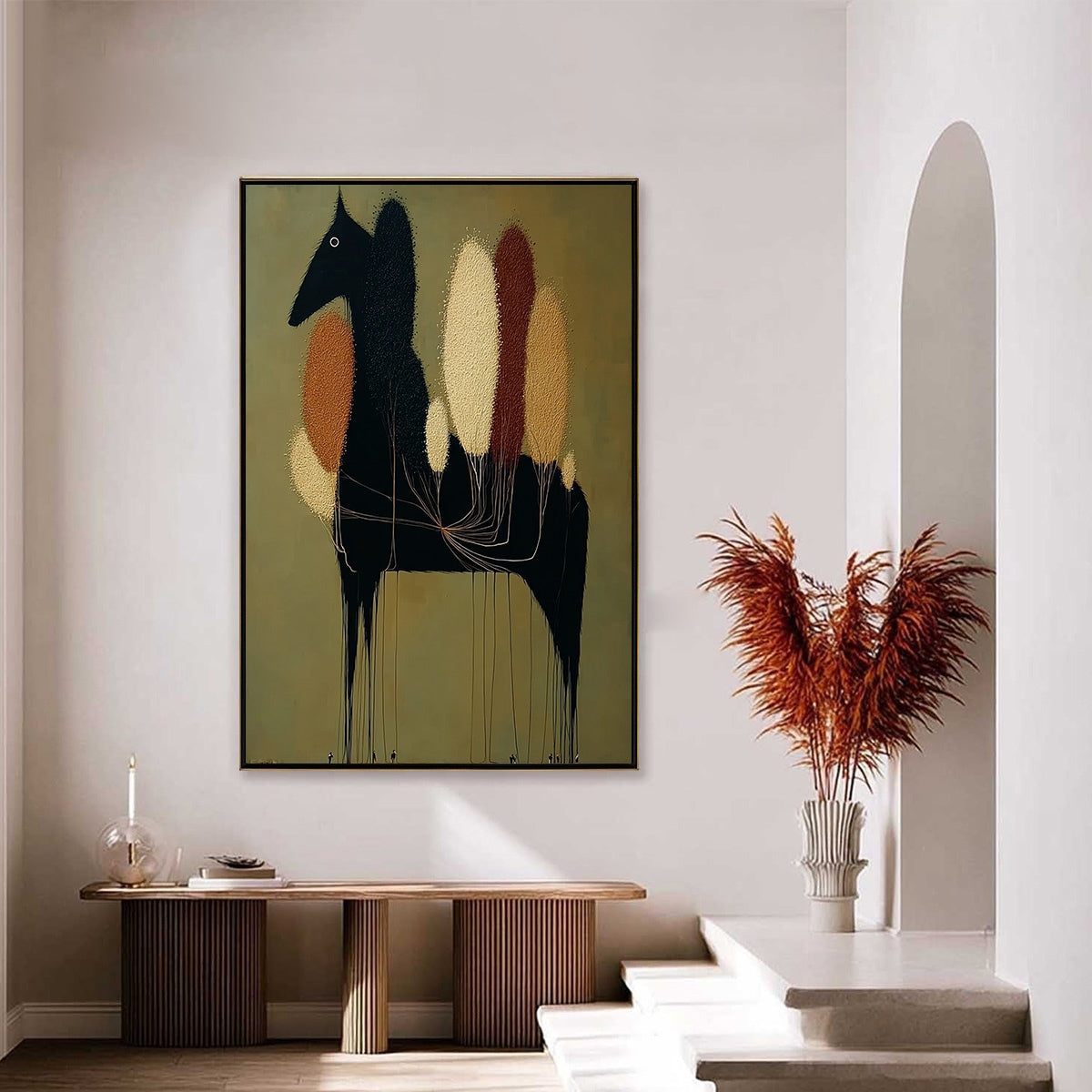 TERRANE STEED: Surreal Wabi Sabi Textured Horse and Tree Abstract Painting - Image 6