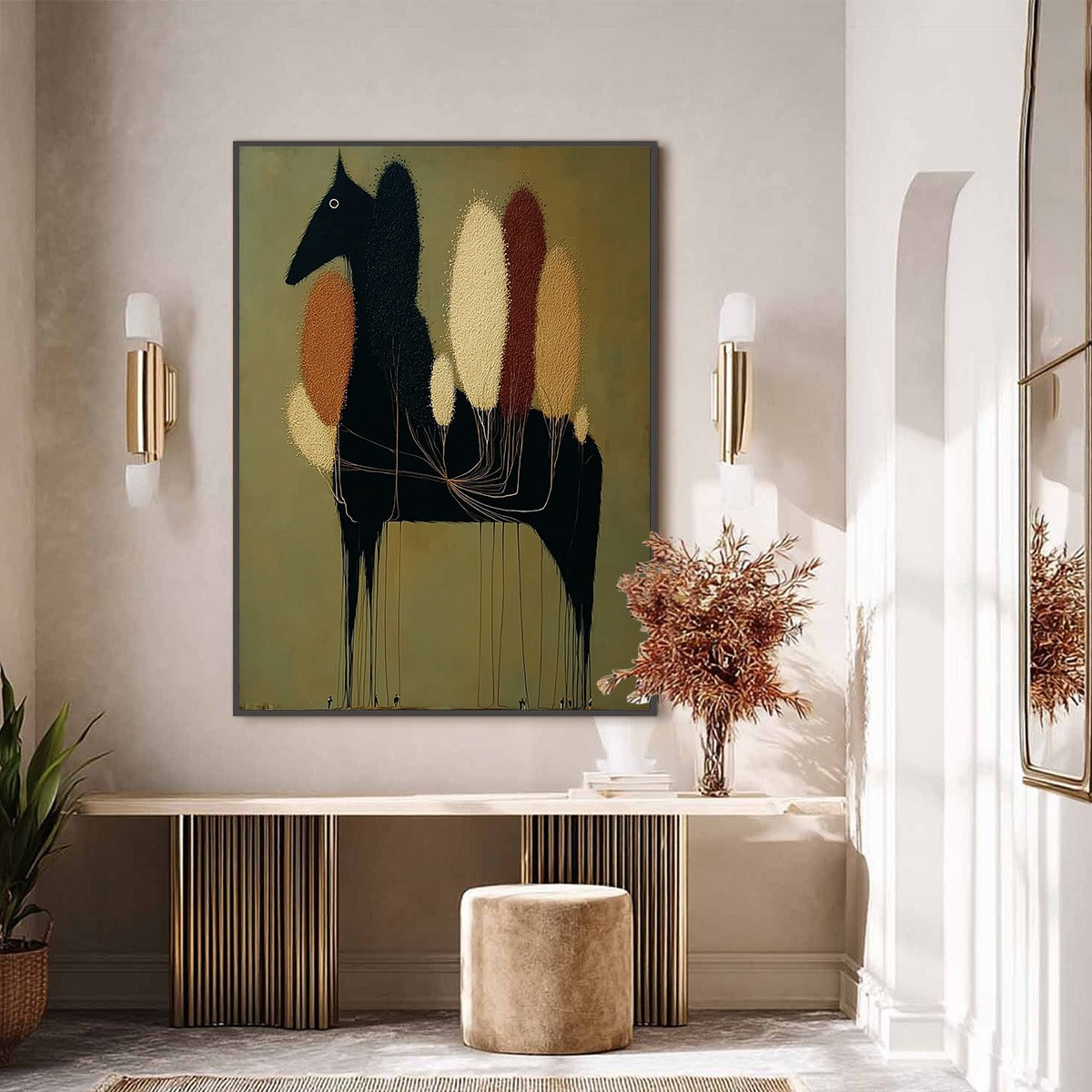 TERRANE STEED: Surreal Wabi Sabi Textured Horse and Tree Abstract Painting - Image 2