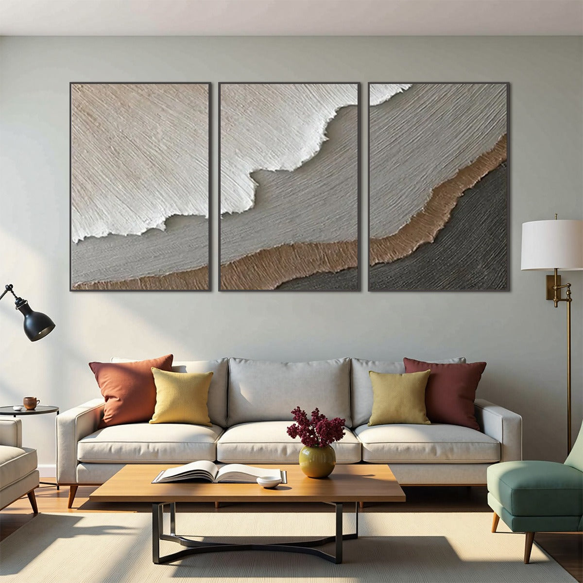 TERRA FIRMA: Textured Abstract Earth Tones Triptych Painting - Image 4