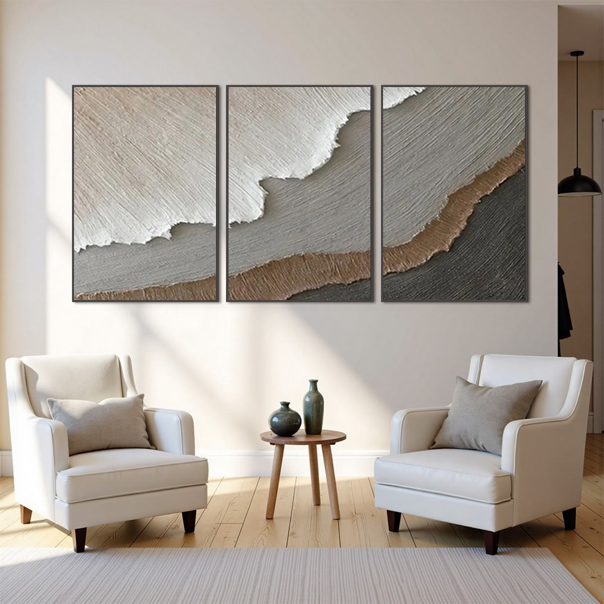 TERRA FIRMA: Textured Abstract Earth Tones Triptych Painting - Image 5