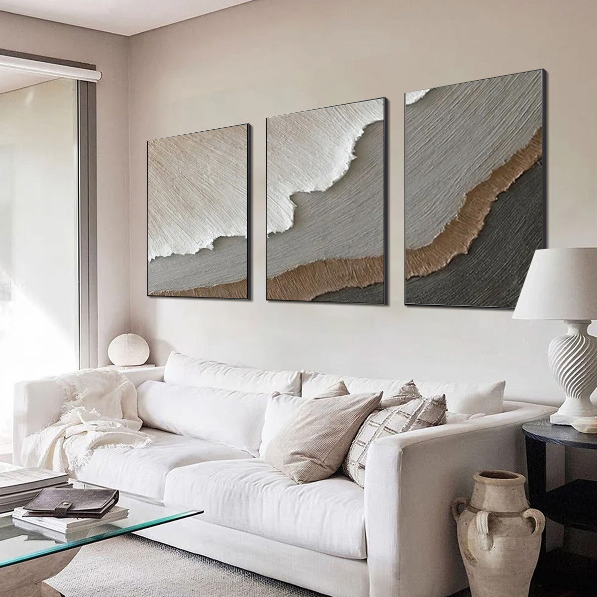 TERRA FIRMA: Textured Abstract Earth Tones Triptych Painting - Image 7