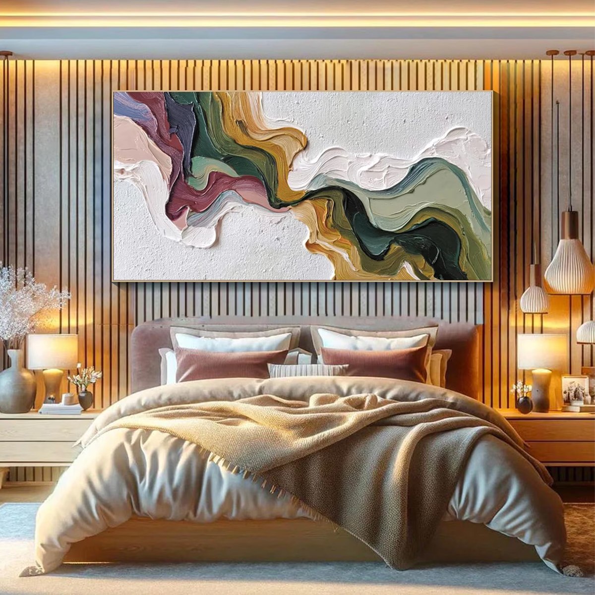 TERRA FLOW: Textured Abstract Earth Tone Panoramic Painting - Image 8