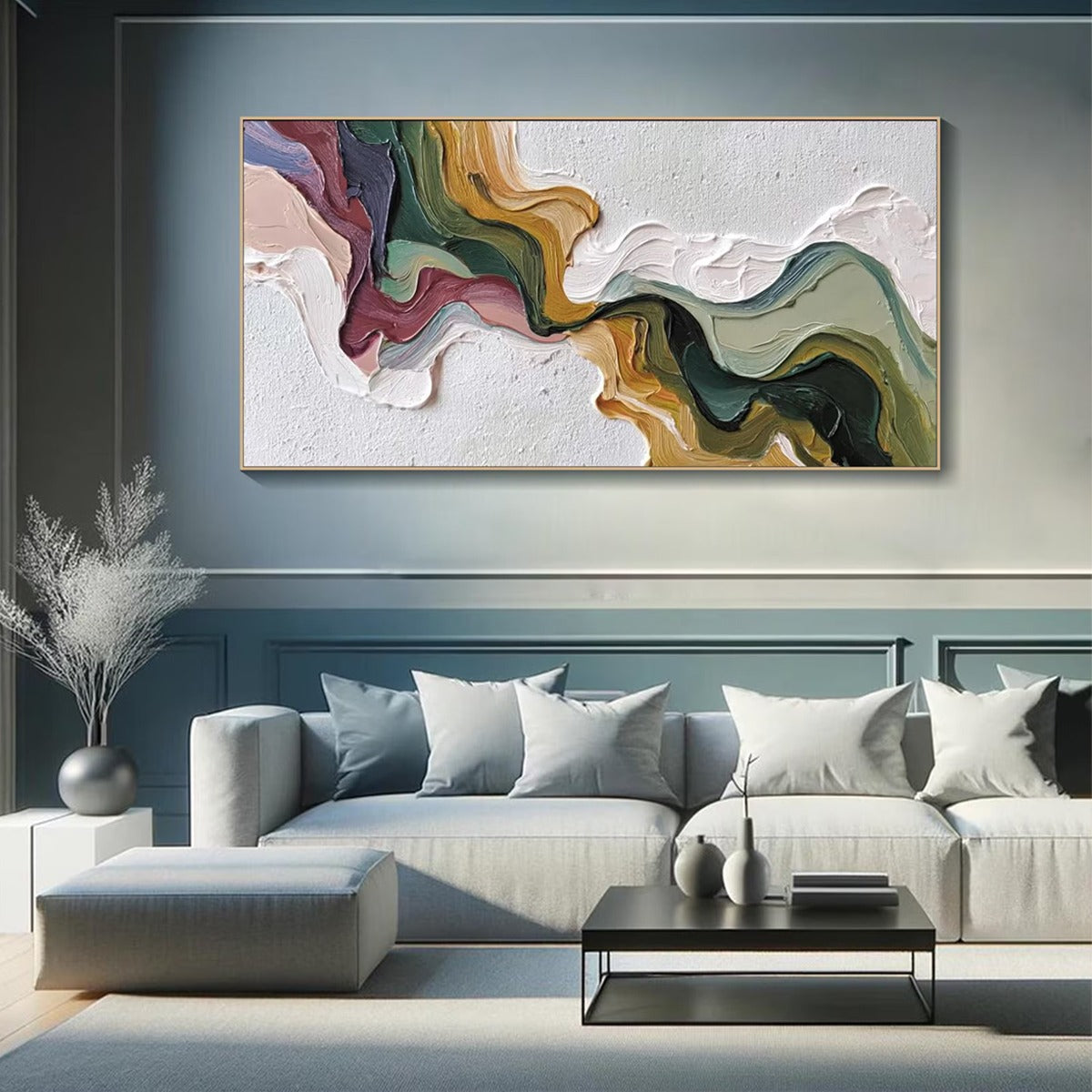TERRA FLOW: Textured Abstract Earth Tone Panoramic Painting - Image 9