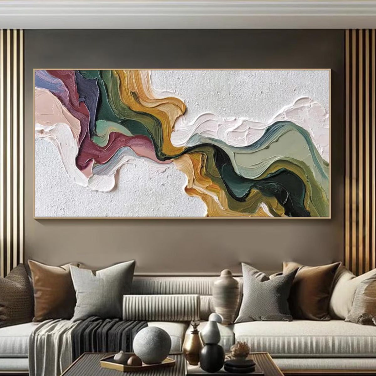 TERRA FLOW: Textured Abstract Earth Tone Panoramic Painting - Image 4
