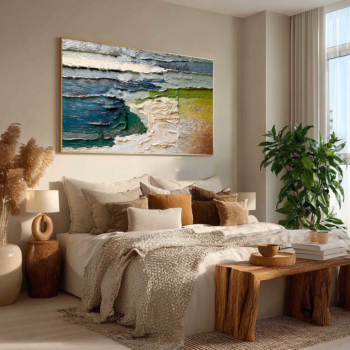 TERRA'S EDGE: Textured Wabi Sabi Coastal Abstract Painting - Image 8