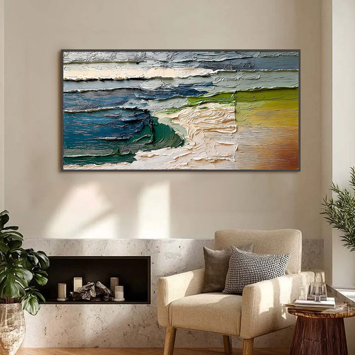 TERRA'S EDGE: Textured Wabi Sabi Coastal Abstract Painting - Image 2