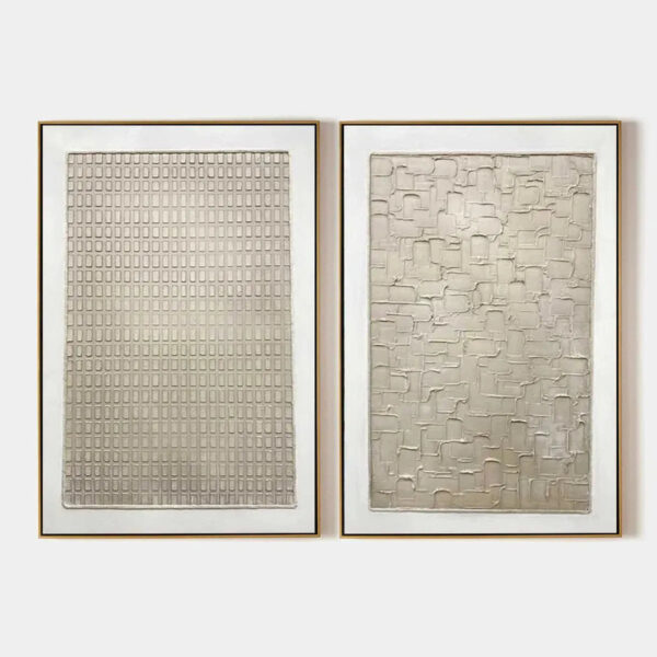 TEXTURED BEIGE GRID SET: Minimalist Textured Painting Set of 2