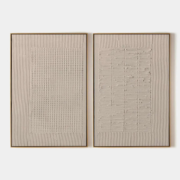 TEXTURED GRID DUO: Set of 2 Textured Abstract Paintings in Beige