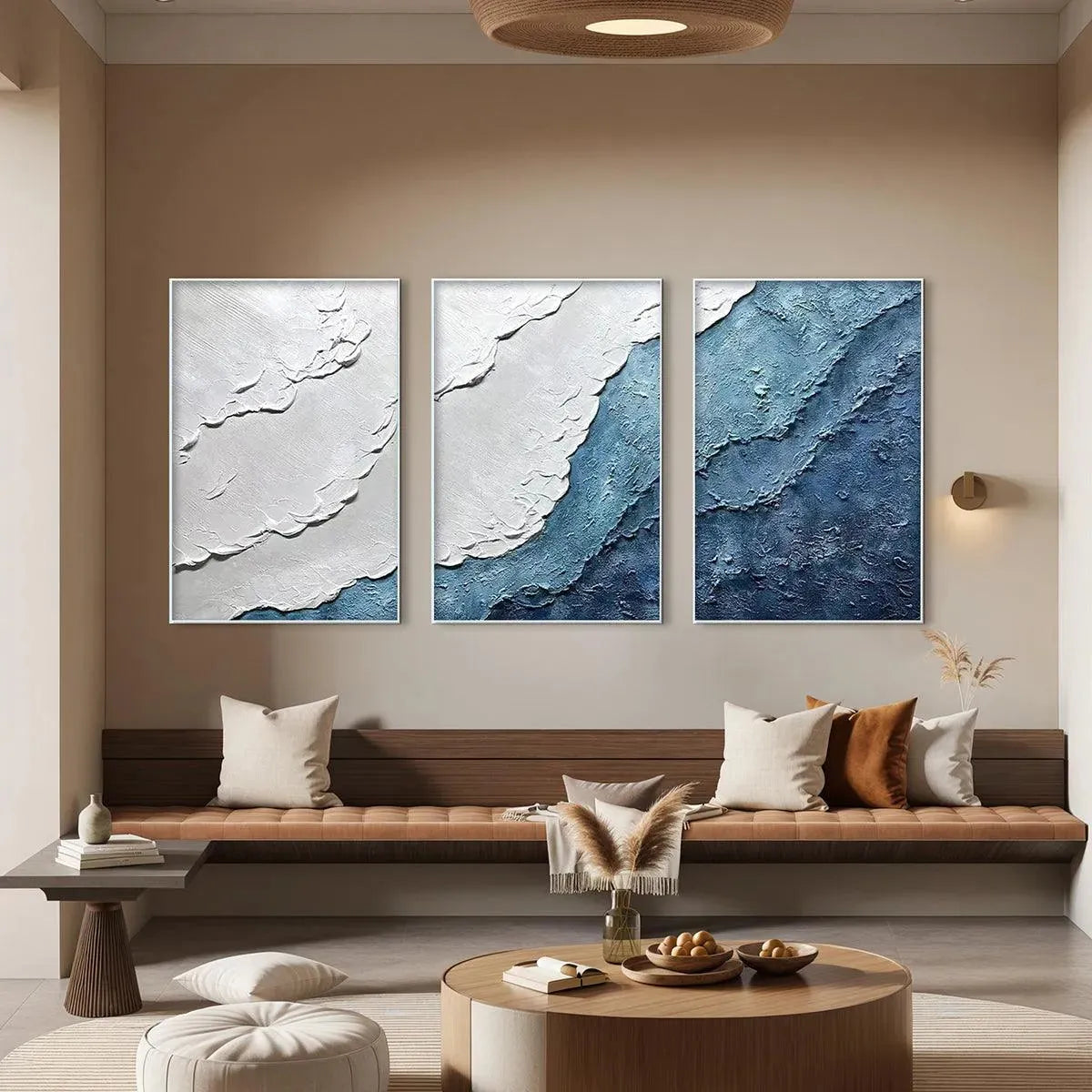 TEXTURED OCEANSCAPE TRIPTYCH: Textured Abstract Painting Set of 3 - Image 2