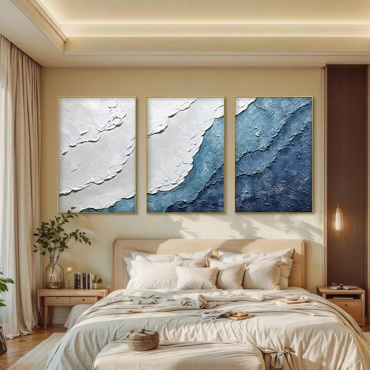TEXTURED OCEANSCAPE TRIPTYCH: Textured Abstract Painting Set of 3 - Image 4