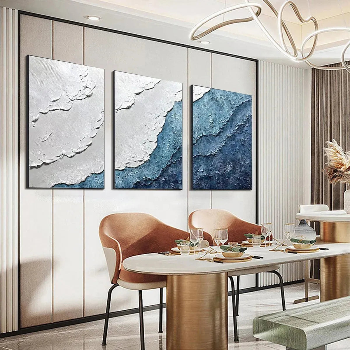 TEXTURED OCEANSCAPE TRIPTYCH: Textured Abstract Painting Set of 3 - Image 7