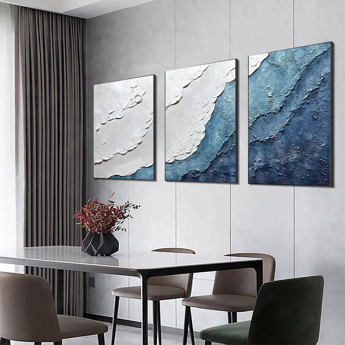 TEXTURED OCEANSCAPE TRIPTYCH: Textured Abstract Painting Set of 3 - Image 8