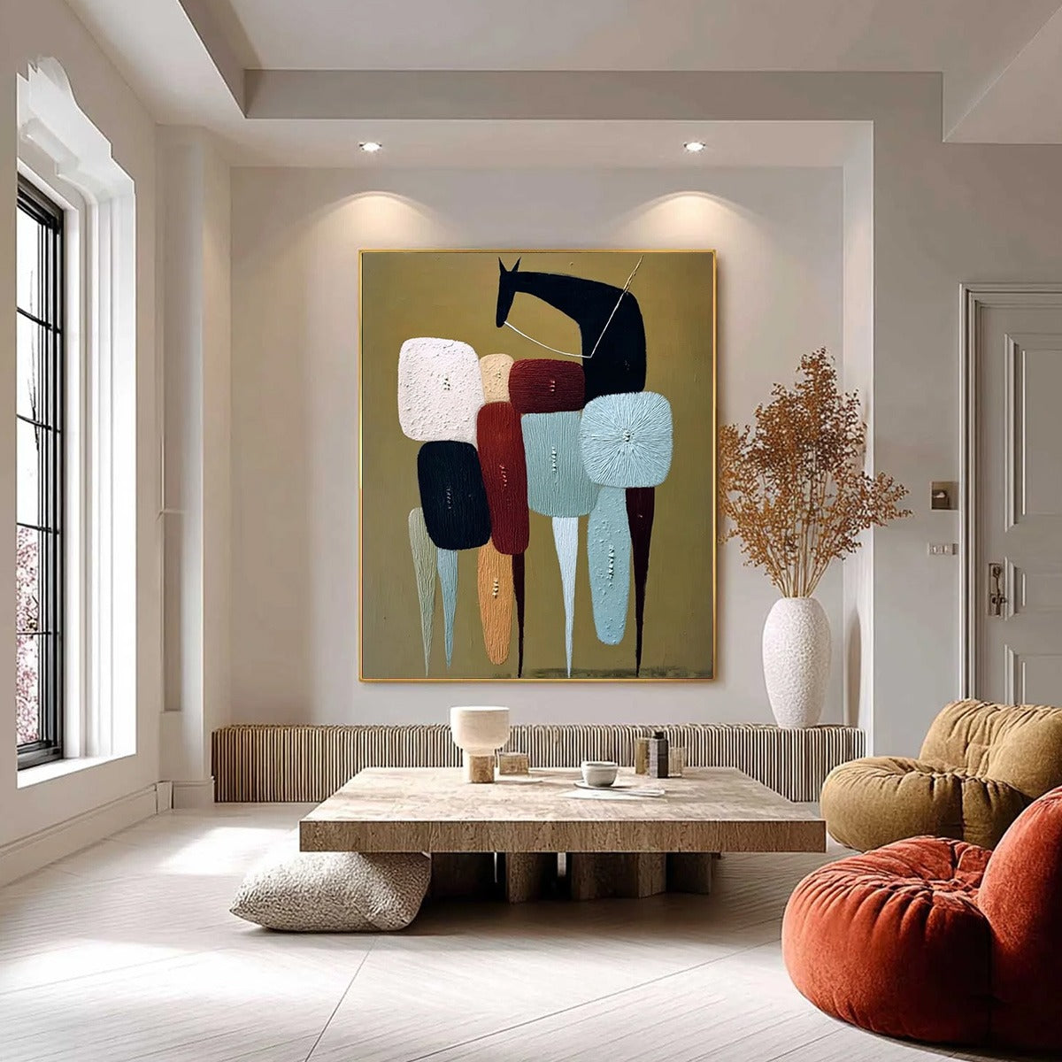 THE CARAVAN: Abstract Boho Wabi Sabi Textured Horse Painting - Image 2