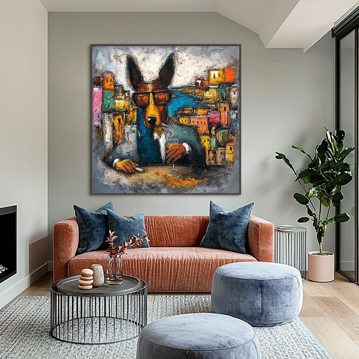 THE CHAIRMAN: Textured Impasto Painting of a Dapper Dog in the City - Image 2